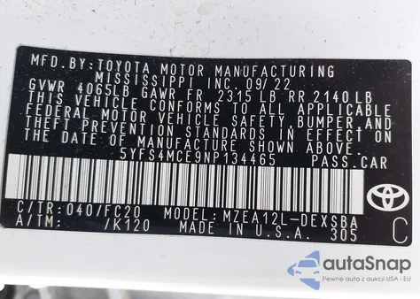 2022 Toyota Corolla Se Nightshade Edition z USA, uszkodzony, nr VIN 5YFS4MCE9NP134465